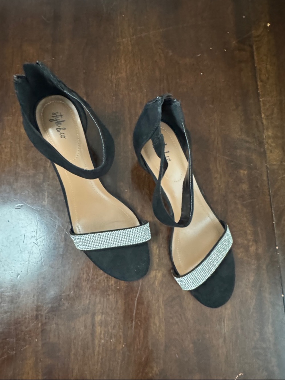 Style & Co. Black Rhinestone Ankle-Strap Heels
